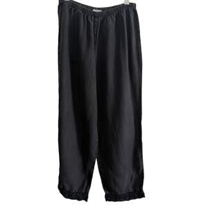 RUSS BERENS Malibu | 90s Vintage Black Linen Lace Trim Cropped Pants | Small